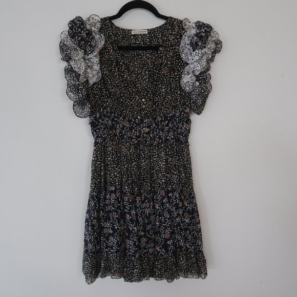 Ulla Johnson Ivy Silk Ruffle Sleeve Floral V-Neck Mini Dress - Picture 4 of 11